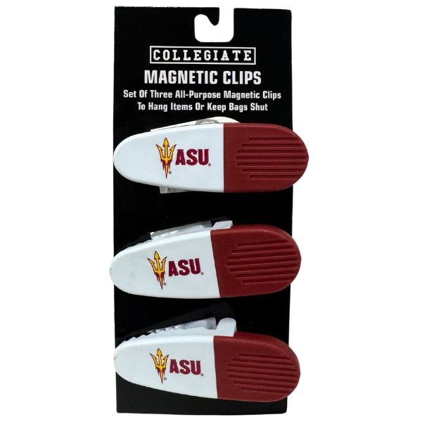 Arizona State Sun Devils Gear - Set Of Three Magnetic Fridge/Chip Clips - Heavy Magnet & Spring - 12 Sets For $24.00 - Arizona State