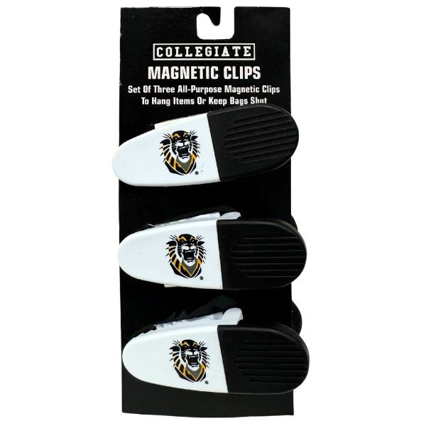 Fort Hays State Catamounts - Set Of Three Magnetic Fridge/Chip Clips - Heavy Magnet & Spring - 12 Sets For $24.00 - Other Teams