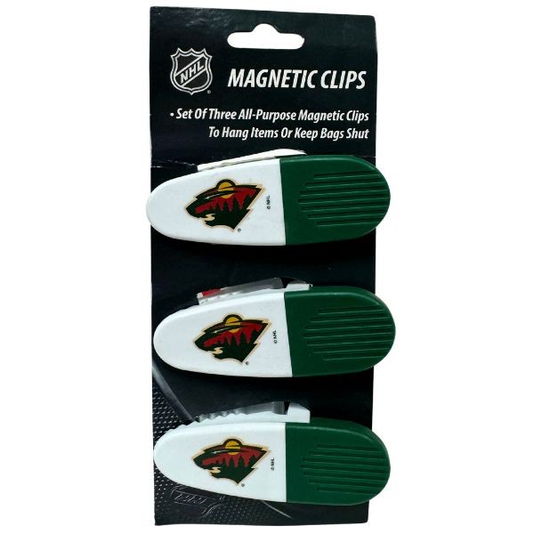 Minnesota Wild Gear - Set Of Three Magnetic Fridge/Chip Clips - Heavy Magnet & Spring - 12 Sets For $24.00 - Minnesota Wild