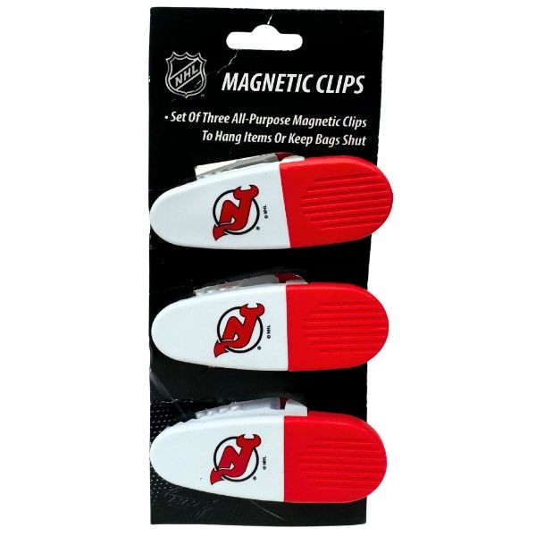 New Jersey Devils - Set Of Three Magnetic Fridge/Chip Clips - Heavy Magnet & Spring - 12 Sets For $24.00 - New Jersey Devils