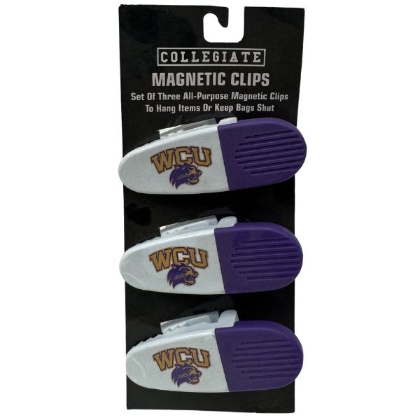 Western Carolina Catamounts - Set Of Three Magnetic Fridge/Chip Clips - Heavy Magnet & Spring - 12 Sets For $24.00 - Other Teams