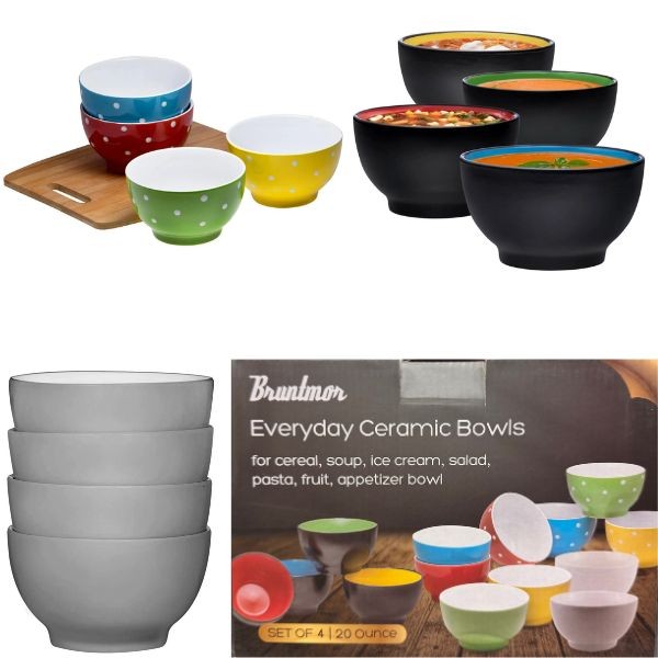 Bruntmor Ceramic Bowls - Set of 4 - 20OZ Fashion Bowls - Black Box Packaging - 4 Sets For $30.00