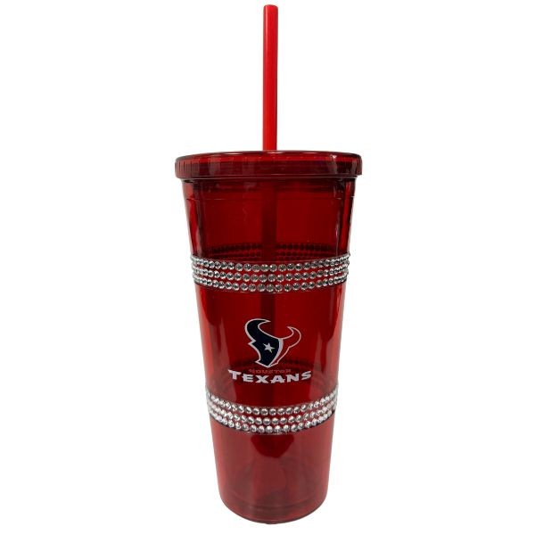 Houston Texans Tumblers - 22OZ Bling Red Straw Tumblers - 12 For $36.00 - Wholesale Houston Texans Products - Texans Merchandise 2
