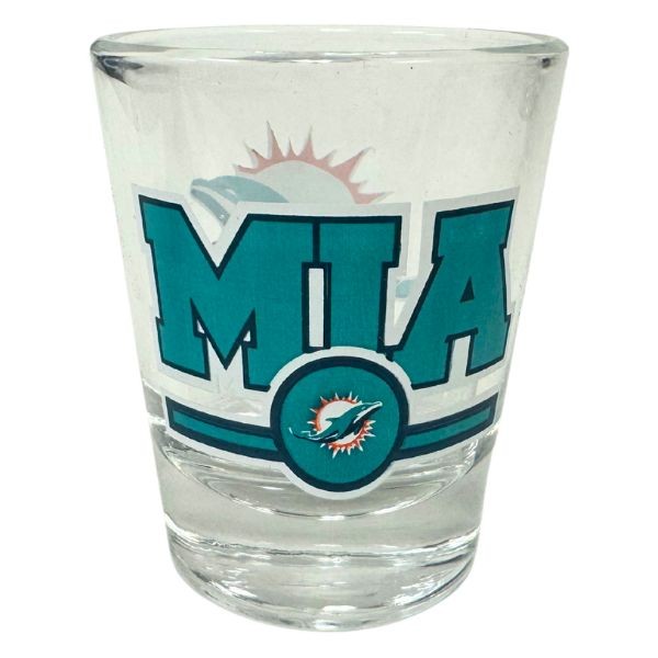 Miami Dolphins Shot Glasses - 2OZ Glass Stripe Style Shot Glass - 12 For $30.00 - Wholesale Miami Dolphins Products - Dolphins Merchandise 2