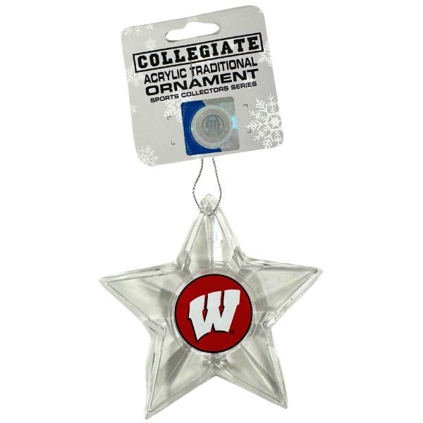Wisconsin Badgers Ornaments - Acrylic Star Style - 6 For $21.00 - Wisconsin Badgers