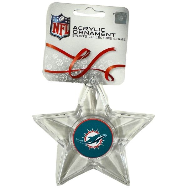 Miami Dolphins Ornaments - Acrylic Star Style - 6 For $18.00 - Wholesale Miami Dolphins Products - Dolphins Merchandise