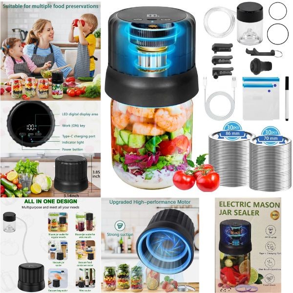 Alligbent Mason Jar Sealer - Premium Kit - USB Charging, Lids and Full Canning Kit - 4 Kits For $30.00