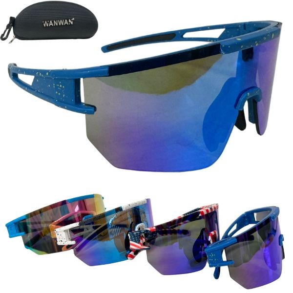 Premium Sport Sun Glasses - Designs & Colors Vary - Lens Clean Cloth & Tactical Zippered Case Included - 6 Pair For $30.00