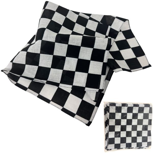 Checkered Bandanas - 21"x21" Cloth Bandanas - Black/White Checkers - 48 For $28.80