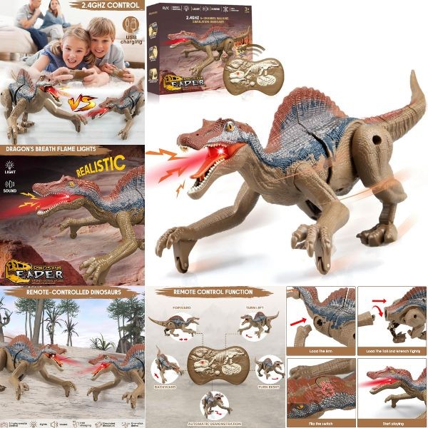 Sunmir Toys - #SM0175 - 2.4GHZ 5-Channel Walking Simulation Dinosaur - Remote Control LED Lights, Sounds - 6 For $36.00