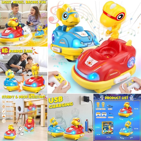 Remote Control Bumper Car Set- The Dino Series - Contains 2Cars & 2 Remotes - 2.4GHZ - LED & Sounds - 4 Sets For $30.00