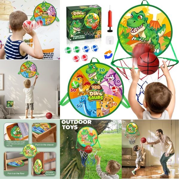 The Dinosaur Hoop - 2in1 Basketball & Sticky Velcro Target - 8 For $32.00