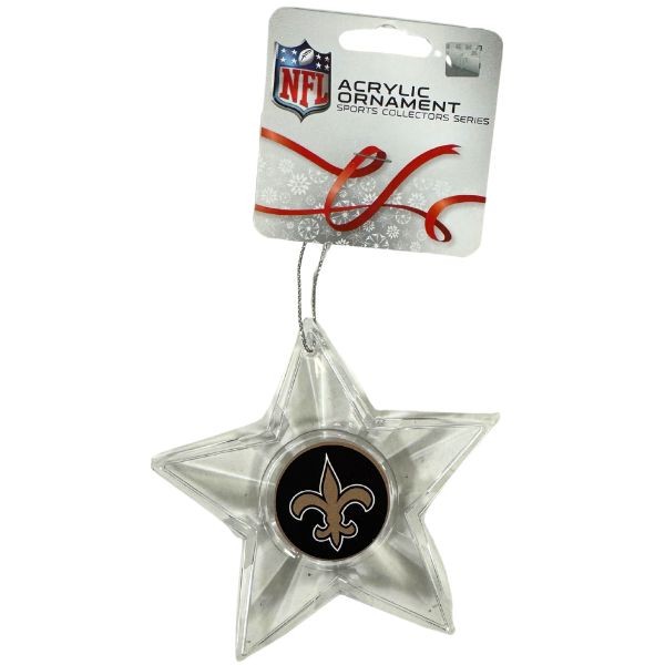 New Orleans Saints Ornaments - Acrylic Star Style - Team Ornaments - 6 For $21.00 - Wholesale New Orleans Saints Product - Saints Merchandise
