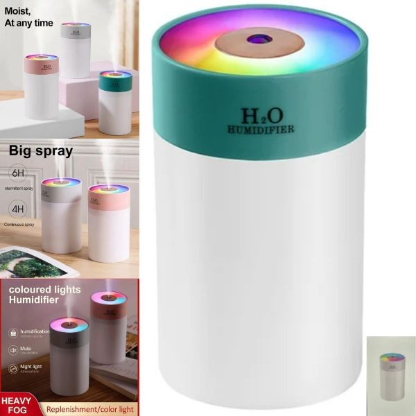 The H2O Humidifier / Night Light Combo - Green - 4.5" Silent Operation - USB Charging - 8 For $32.00