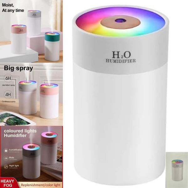 The H2O Humidifier / Night Light Combo - White - 4.5" Silent Operation - USB Charging - 8 For $32.00