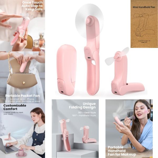 The Koonie - PINK - High Powered Multi-Position Handheld Fan - USB Charging - 12 For $36.00