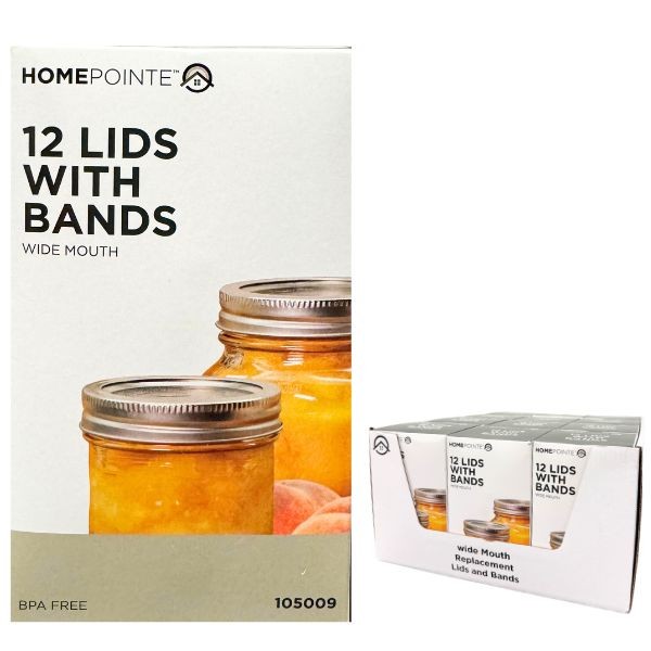 Home Pointe Canning - #105009 - 12Pack Lids With Bands - Wide Mouth - 12 Packs For $30.00
