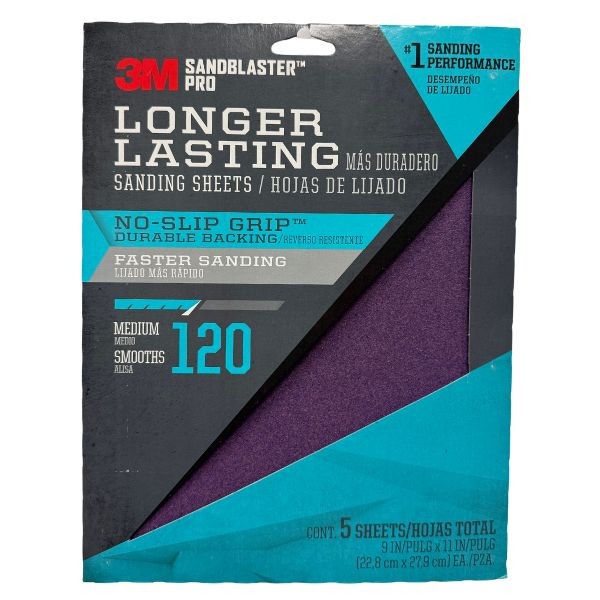 3M Sanding Sheets - #00300 - 5Pack 9"x11" 120 Grit - No Slip Grip Durable Faster Sanding Backing - 20Packs For $60.00