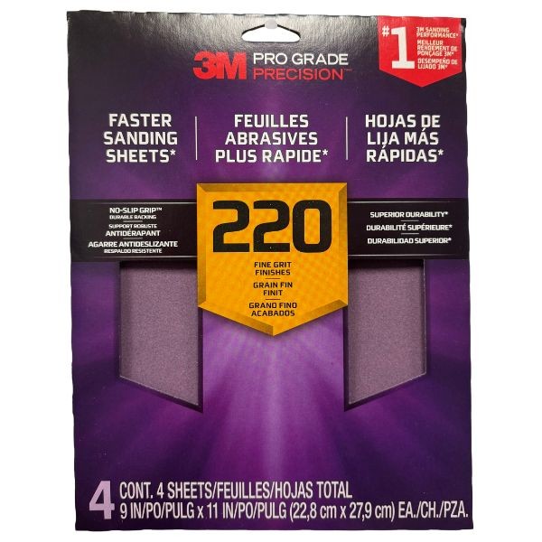 3M Sanding Sheets - #85343 - 4Pack 9"x11" 220 Grit - No Slip Grip Durable Faster Sanding Backing - 20Packs For $60.00