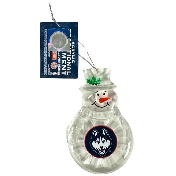 UCONN Huskies Ornaments - Acrylic Snowman Team Spirit Ornaments - 6 For $21.00 - UCONN Huskies
