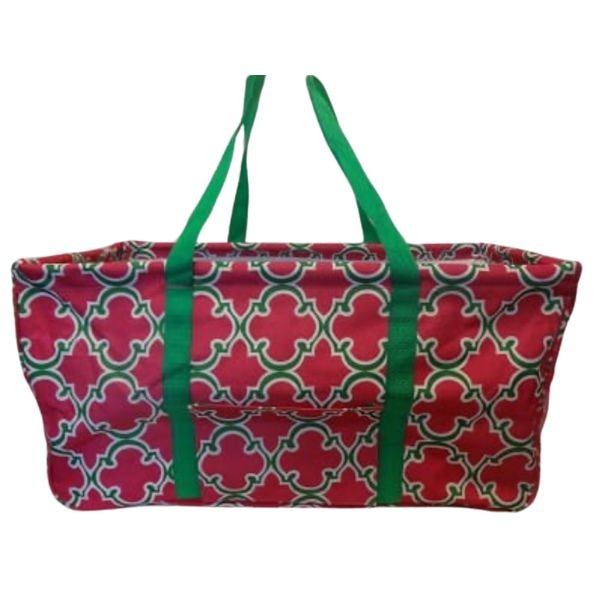 Premium Structured Totes - 24"x12"x12" - #WUT-708 - The Pink/Green Lattice - Metal Support Bars - 4 For $30.00