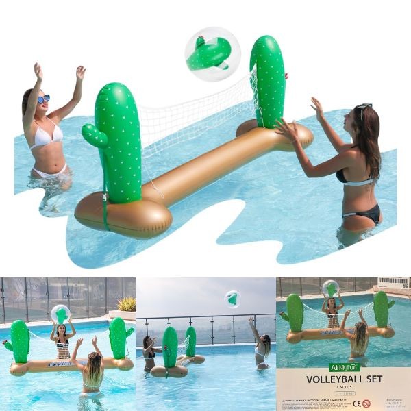 AirFun Pool - 9Foot Long - Inflatable Cactus Volleyball Net Set - 89"x29"x40" - 3 Sets For $25.00