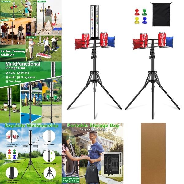 Corn Hole Scoreboard - The Score Keeper - Metal Stand With Drink Holder and Magnetic Scoring Pegs - 3 For $30.00
