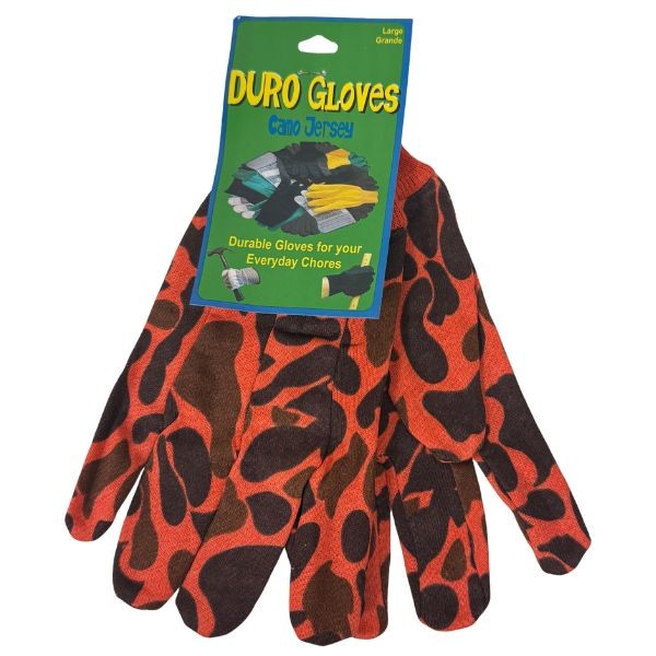 Duro Outdoor - Orange Camo Jersey Utility Gloves - 36 Pair For $27.00 - Wholesale Apparel - Wholesale NFL Shirts - Wholesale Jerseys