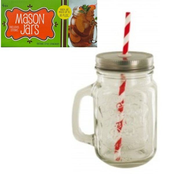 Mason Jar Mugs - (Package States 4Pack, It is a 1Pack) 1PC 16OZ Vintage Mason Jar Drinking Glass - Straw & Lid Included - 12 For $24.00 - Wholesale Mystery Merchandise - Wholesale John Deere - Wholesale Licensed Products