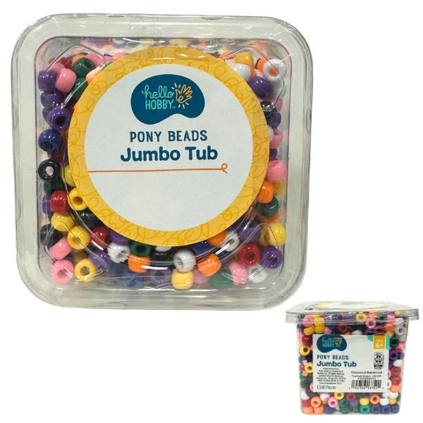 Pony Bead Jumbo 1,500PC Tub - #18352 - Crafts By Hello Hobby - With Resealable Bag - 8 For $32.00