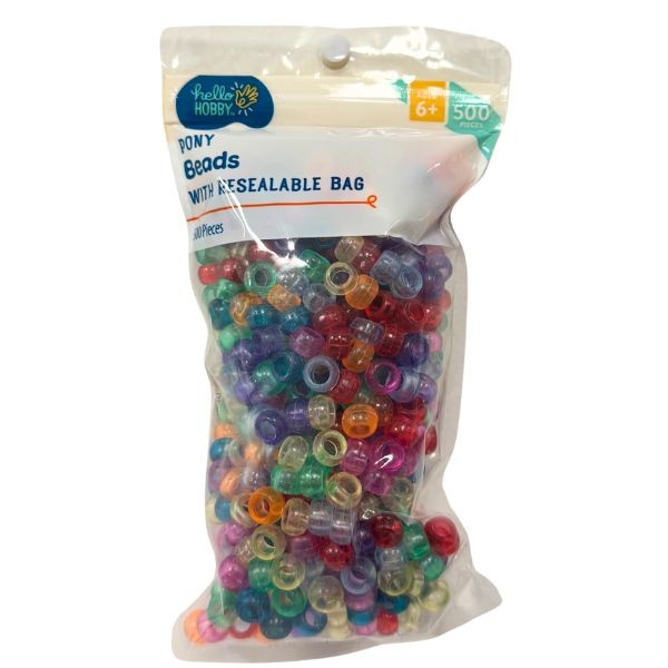 Pony Beads 500PC Bag - #18347 - Crafts By Hello Hobby - With Resealable Bag - Colors Vary - 24 Bags For $36.00