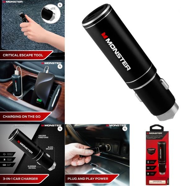 Monster Products - CTR- Universal 3n1 Escape Tool - Power Bank & Car Chargers - 6 For $36.00