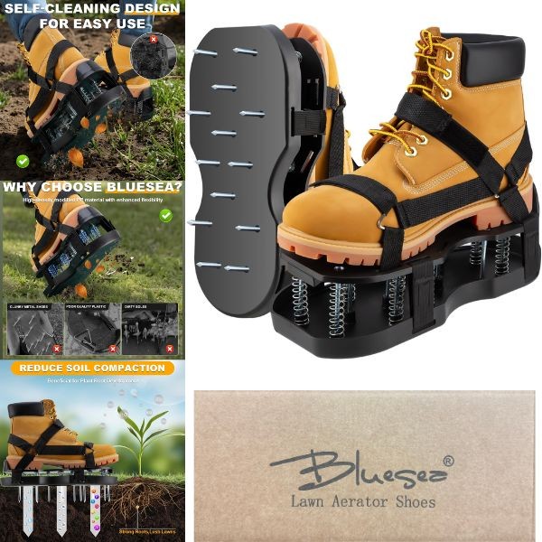 Bluesea Lawn Aerator Shoe Set - Spring Loaded With Straps - 4 Sets For $30.00