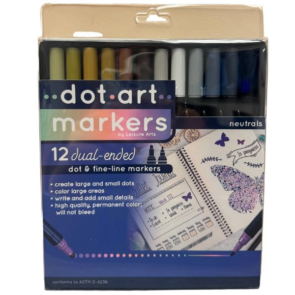 Dot-Art Marker Set - 12Pack Dual Head Dot & Fine Line Markers - Leisure Arts - 8 Packs For $32.00