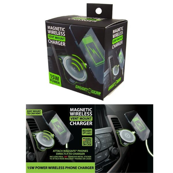 Gadget Gear Cell Phone Vent Mount & Charger - #22715 - Magnetic Wireless Vent Mount Charger/Holder - 6 For $30.00