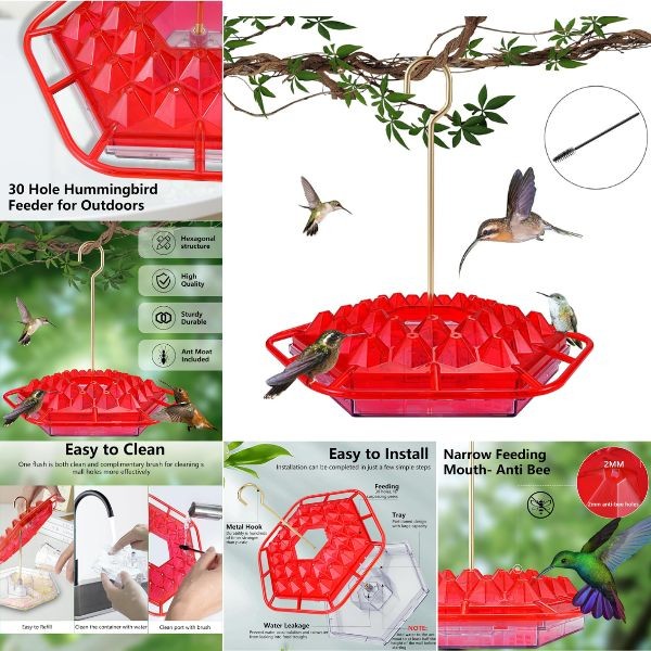 Hummingbird Feeder - The 2Pack Double - Durable Acrylic Plastic With Metal Hanging Hook - 6 Packs For $36.00