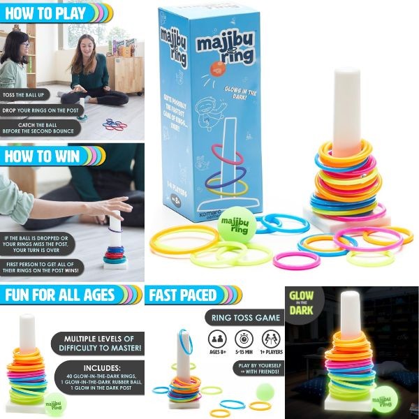 Majibu Ring Game Set By Komarc - Glow In The Dark Fun - Includes 40 Glow In The Dark Rings - 10 Sets For $35.00