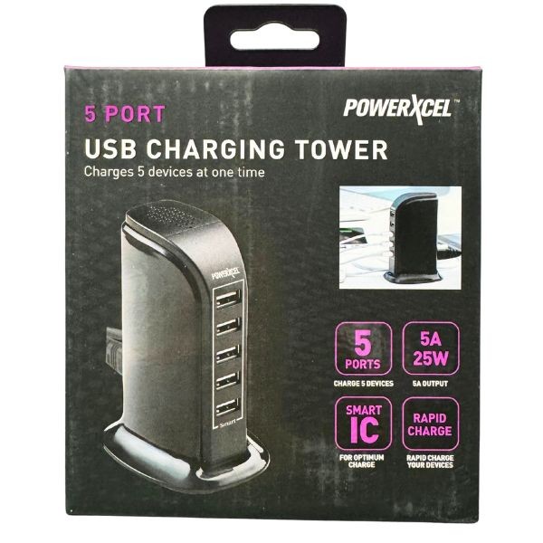 PowerXCell Office - #10325 - 5Port USB Charging Tower - Charges 5 Devices At One Time - 6 For $36.00