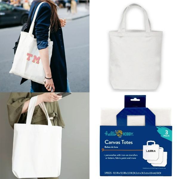 Hello Hobby - 3Pack Canvas DIY Totes - #16056 - Each Tote Measures: 13.5"x13.5"x3.5" - 10 Packs For $35.00