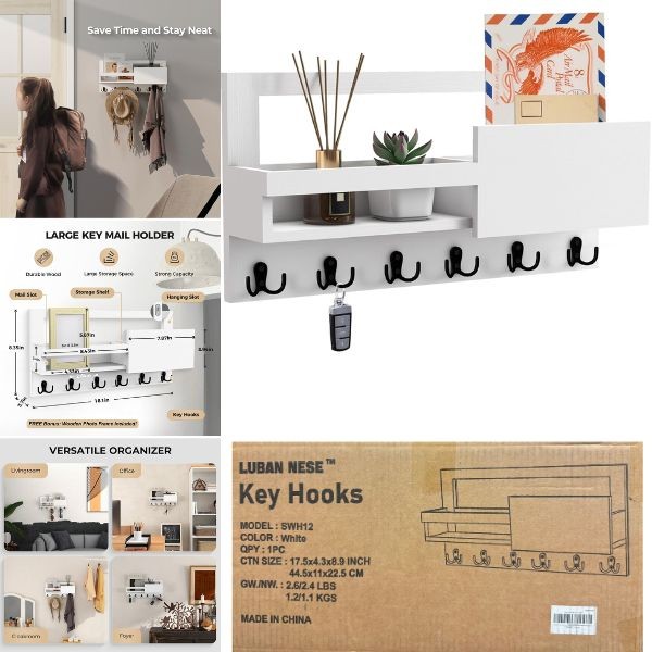 LubanNese Decor - #SWH12-WHITE - 16"x9"4" Modern Look Accessory Wall Holder - Wood Construction - 3 For $30.00