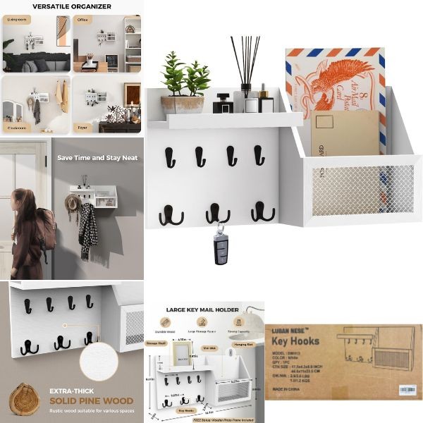 LubanNese Decor - #SWH13-WHITE - 16"x9"x4" Modern Look Accessory Wall Holder - Wood Construction - 3 For $30.00