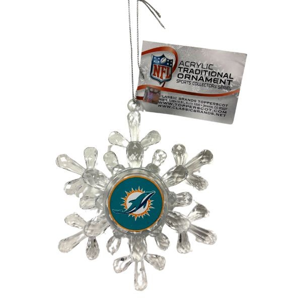 Miami Dolphins Ornaments - Acrylic Snowflake Style - 6 For $21.00 - Wholesale Miami Dolphins Products - Dolphins Merchandise 2
