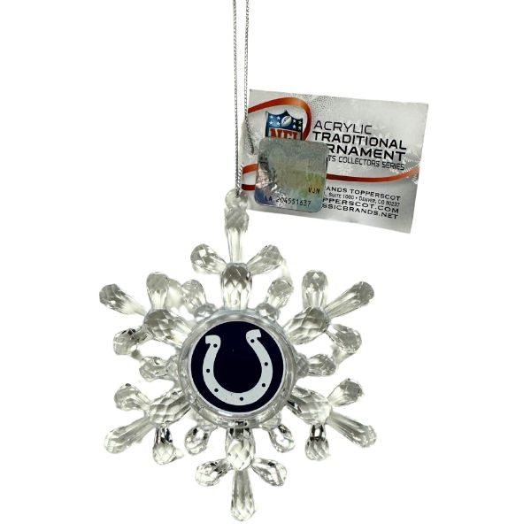 Indianapolis Colts Ornaments - Acrylic Snowflake Style - 6 For $21.00 - Wholesale Indianapolis Colts Products - Colts Merchandise 2