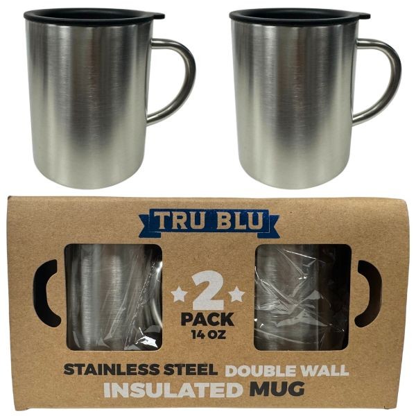 TrueBlu Stainless Company - #ZXIN9 - 2Pack 14OZ Stainless Steel Mugs - Vacuum Seal Lids - 6 Sets For $36.00