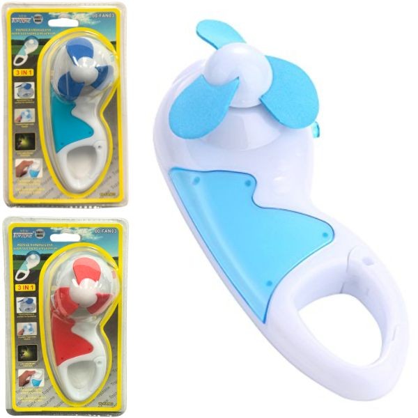 TopZone 3N1 Handheld Fans - #Fan03 - Colors Vary - Flashlight, Fan and Carabiner Clip - 12 For $30.00