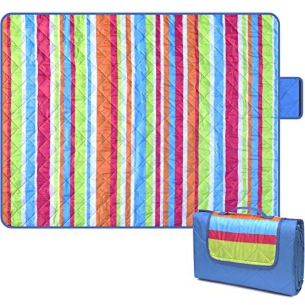 Bertte Outdoor - #RainbowStriped - Oversized 79"x59" Picnic Blanket - Quilted Top With Waterproof Nylon Bottom - 3 For $30.00