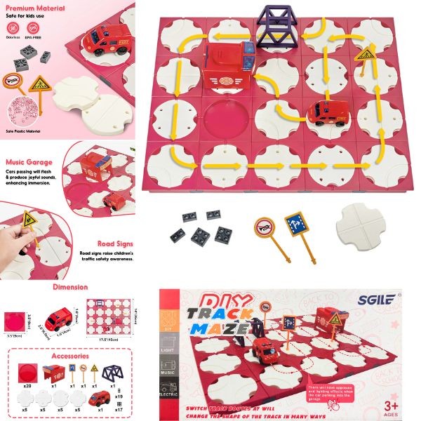 Sgile STEM Toys - #RED.FIRE - DIY Track Maze - Electronic, Lights, Sounds - Switch The Direction - 3 For $25.00