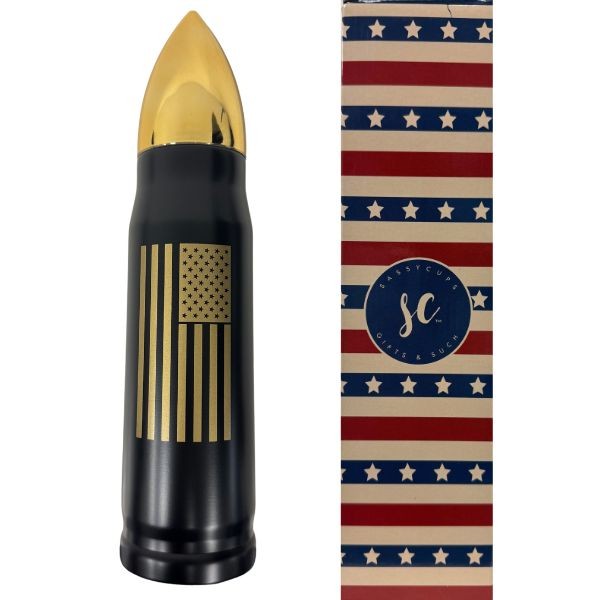 The Tactical Flag Patriot Bullet - #60299 - 17OZ Pop Top Water Bottle - Stainless Steel With Leak Proof Top - 4 For $30.00
