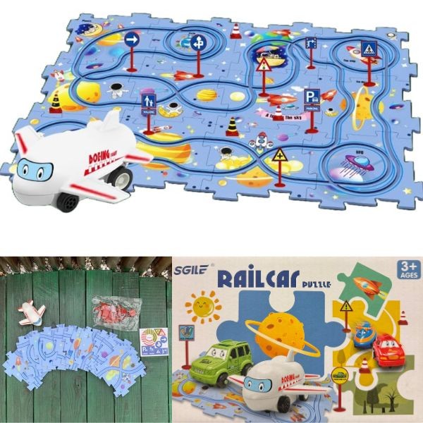 Railcar Puzzle Toys - #Space.Blue - 25PC STEM Building Kit - Build Your Track And Ride Your Plane - 6 Kits For $36.00