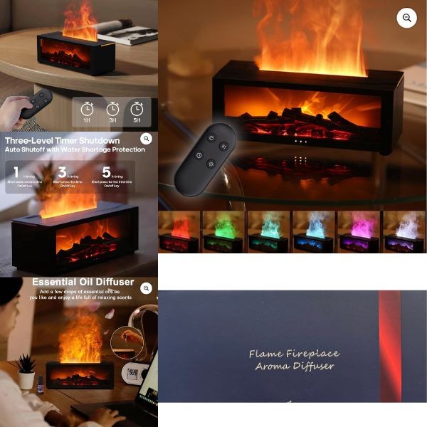 Flame Fireplace Aroma Diffuser - #PR060 - USB Charging - LED Light - Essential Oils Included - 4 For $32.00